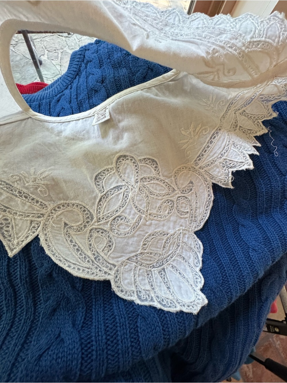 Vintage 90 White Battenberg Lace Bib Collar Victorian Womens S/M - Picture 10 of 11